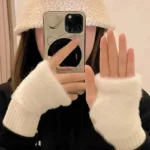 New Women's Half-Finger Gloves - Soft & Warm for Winter, Luxury Solid-Color Plush Knitted Fingerless Gloves - Image 6