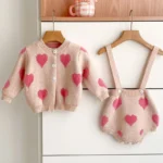 Autumn Winter Newborn Baby Girl Clothes Knit Embroidered Love Suit Long Sleeve Cardigan+Jumpsuit Children 2Pcs Knit Clothing Set - Image 6